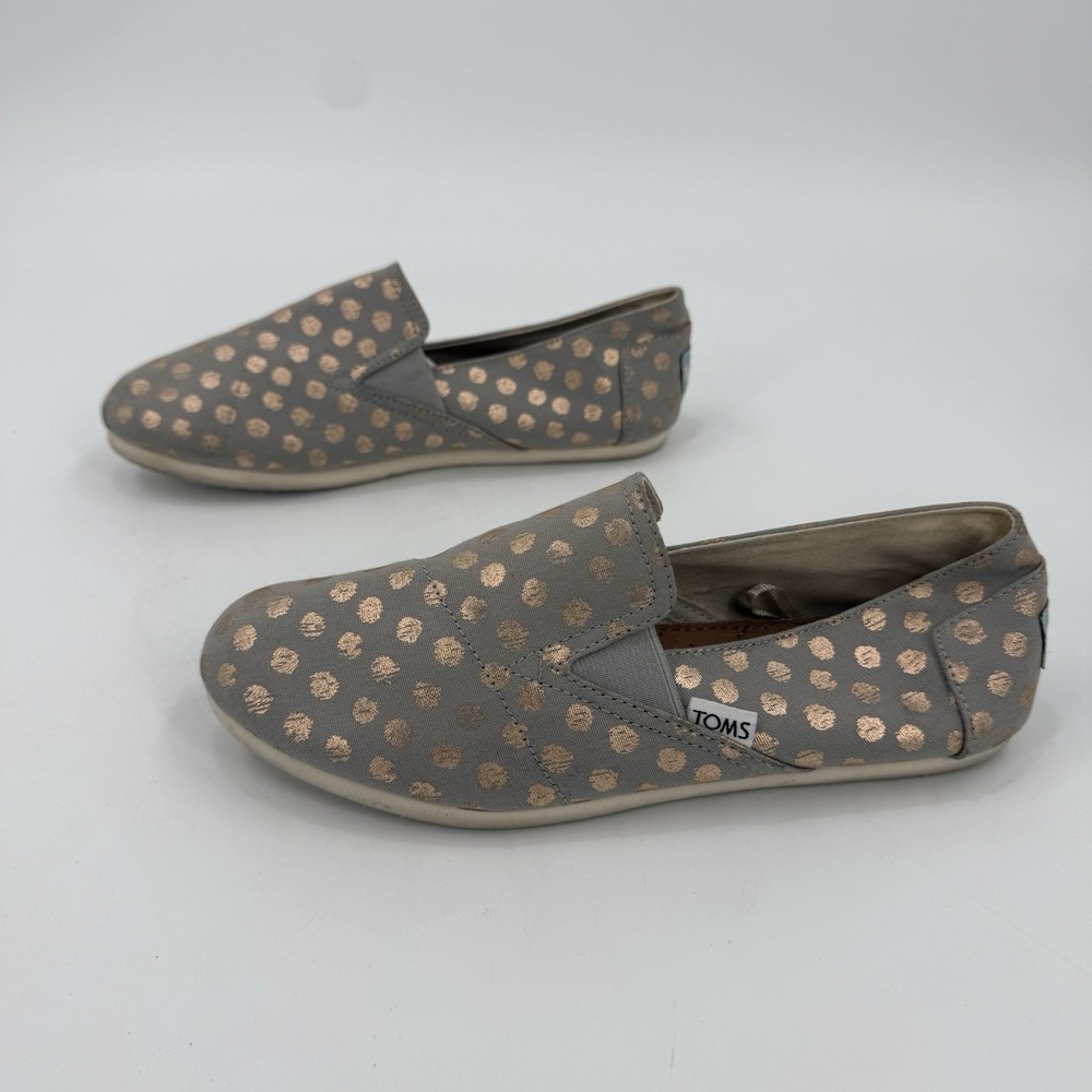 TOMS Women's Size 7.5 Gray Rose Gold Polka Dot Canvas Slip On Shoes